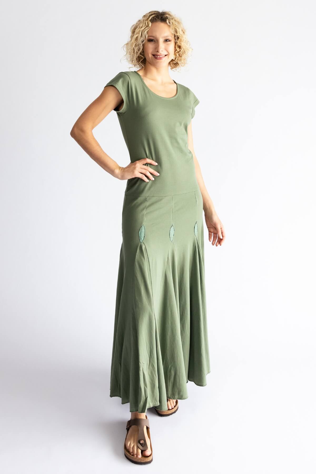 Surya organic cotton 'Wild Rose' maxi dress made in Nepal - Ocean