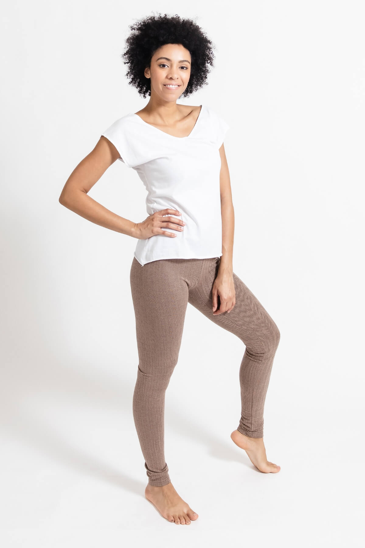 Surya Australia Organic Cotton Jacquard Leggings made in Nepal - Coffee