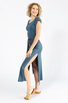 Surya Organic Cotton 'Sarita' Dress made in Nepal - Dusty Blue