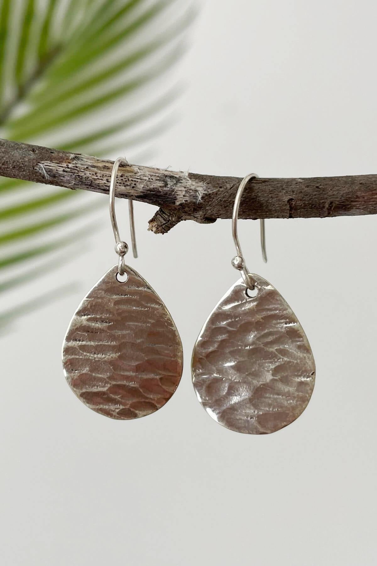 Surya Australia Ethical Handmade Silver Earrings made in Nepal - Raindrop