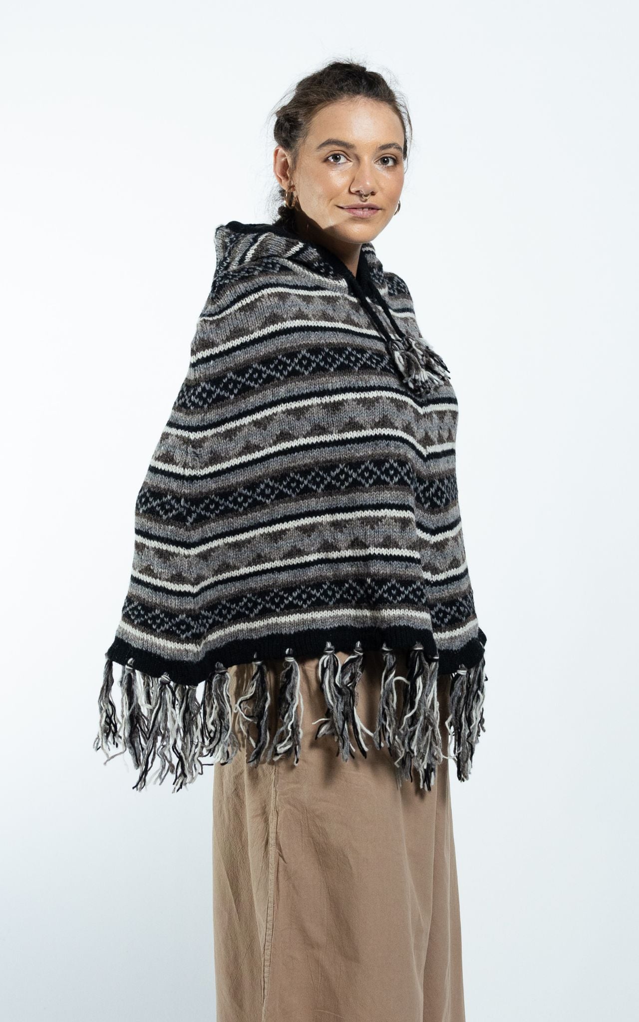 Surya Australia Ethical Wool Poncho made in Nepal - Grey