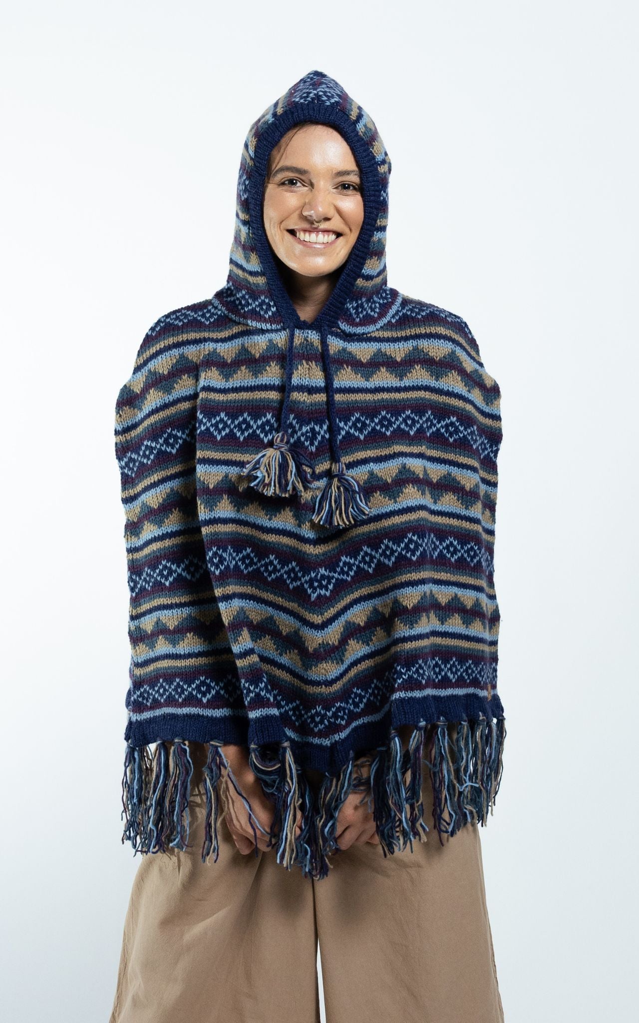 Surya Australia Ethical Wool Poncho made in Nepal - Blue