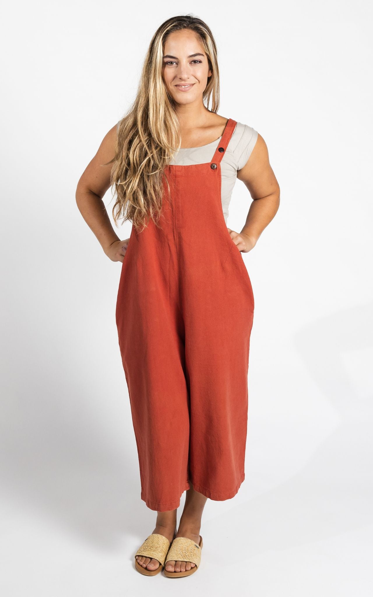 Surya Australia Ethical Cotton Loose Baggy 'Juanita' Overalls from Nepal - Rust