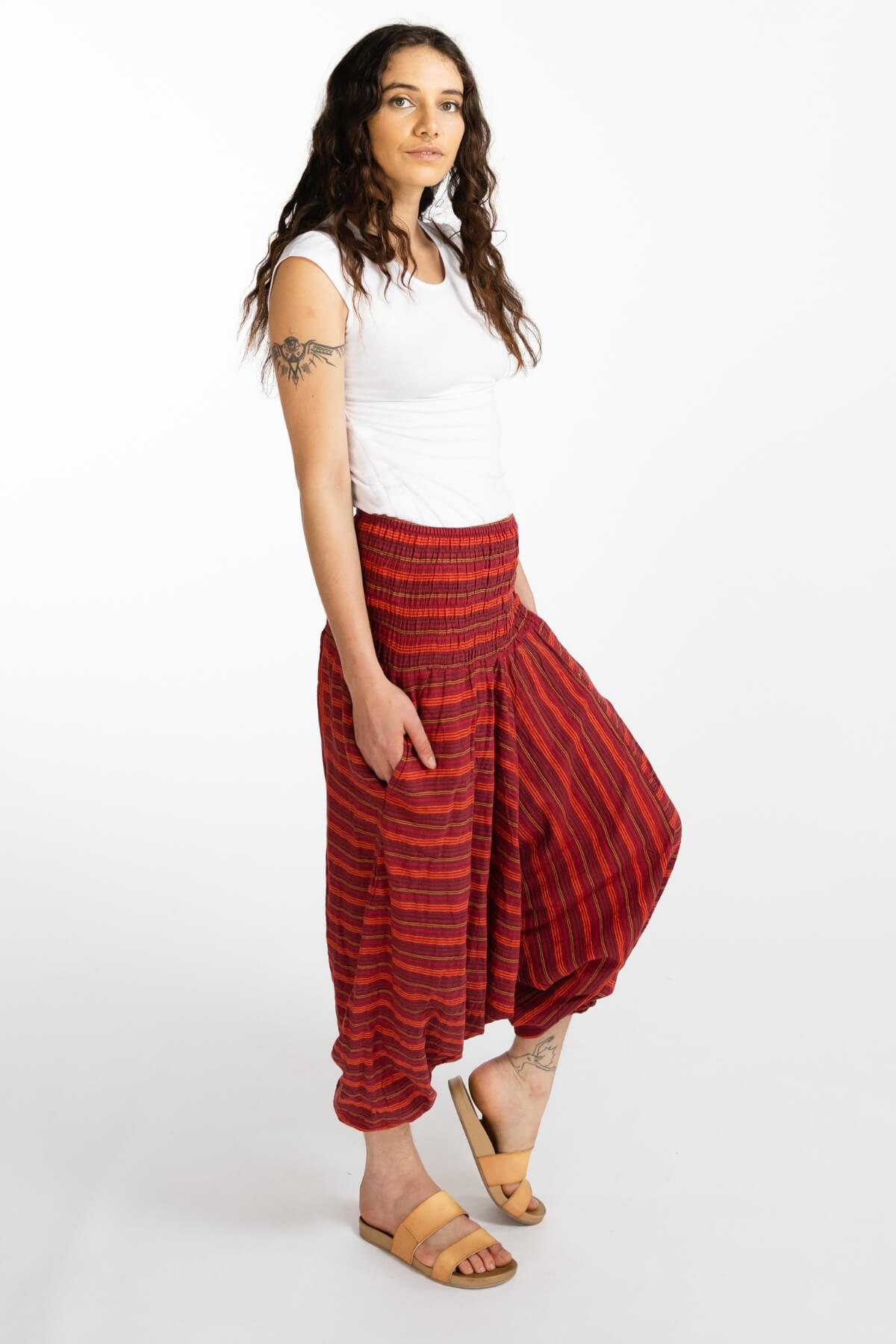 Surya Australia Ethical Cotton Low Crotch Pants - Striped Red