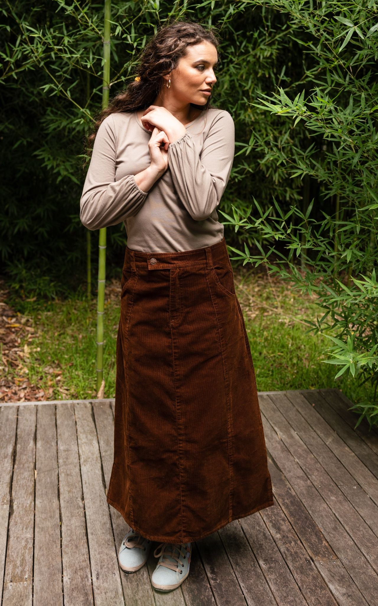 Surya Australia Corduroy Maxi Skirt made in Nepal - Walnut