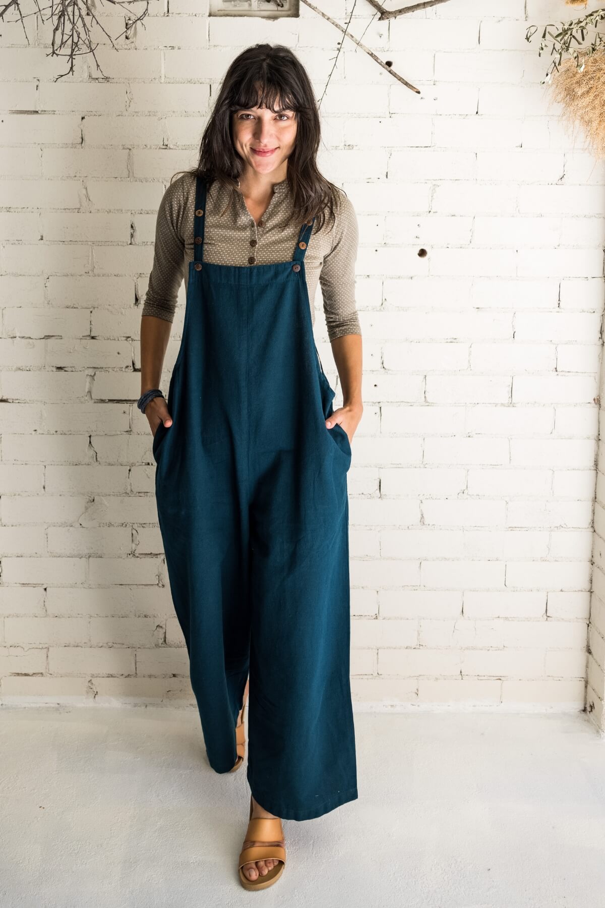 Surya Baggy Cotton Overalls Dungarees made in Nepal - Turquoise