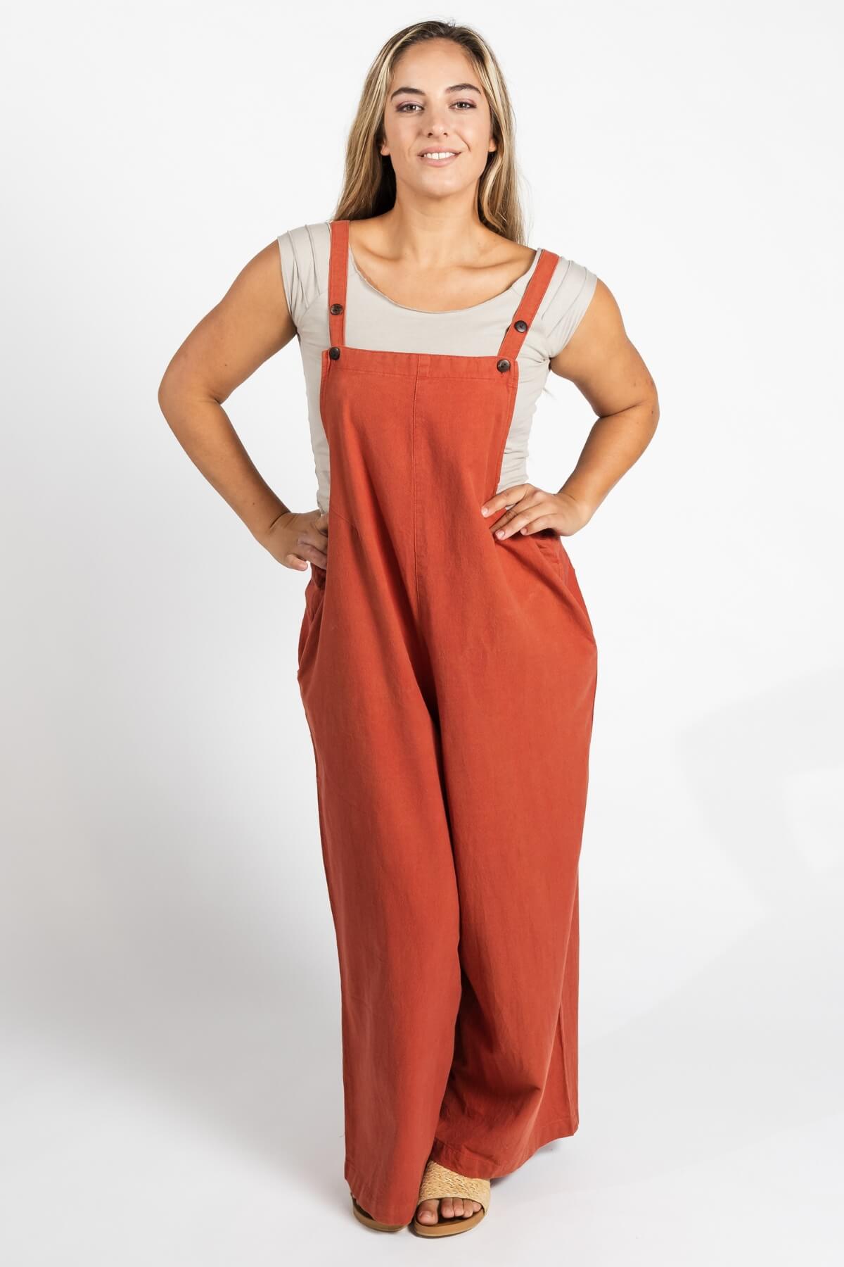 Surya Cotton baggy Juanita Overalls made in Nepal - Rust