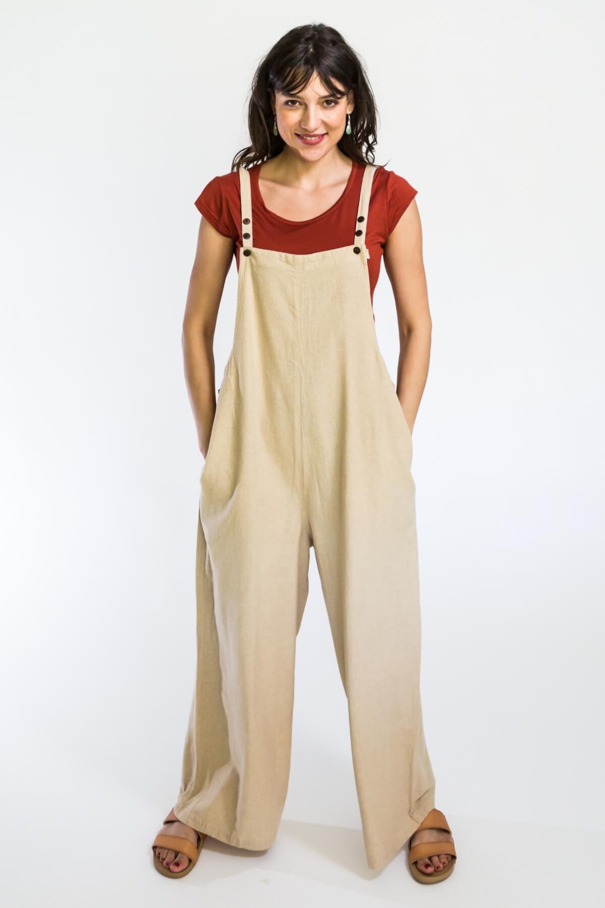 Surya Baggy Cotton Overalls Dungarees made in Nepal - Oatmeal