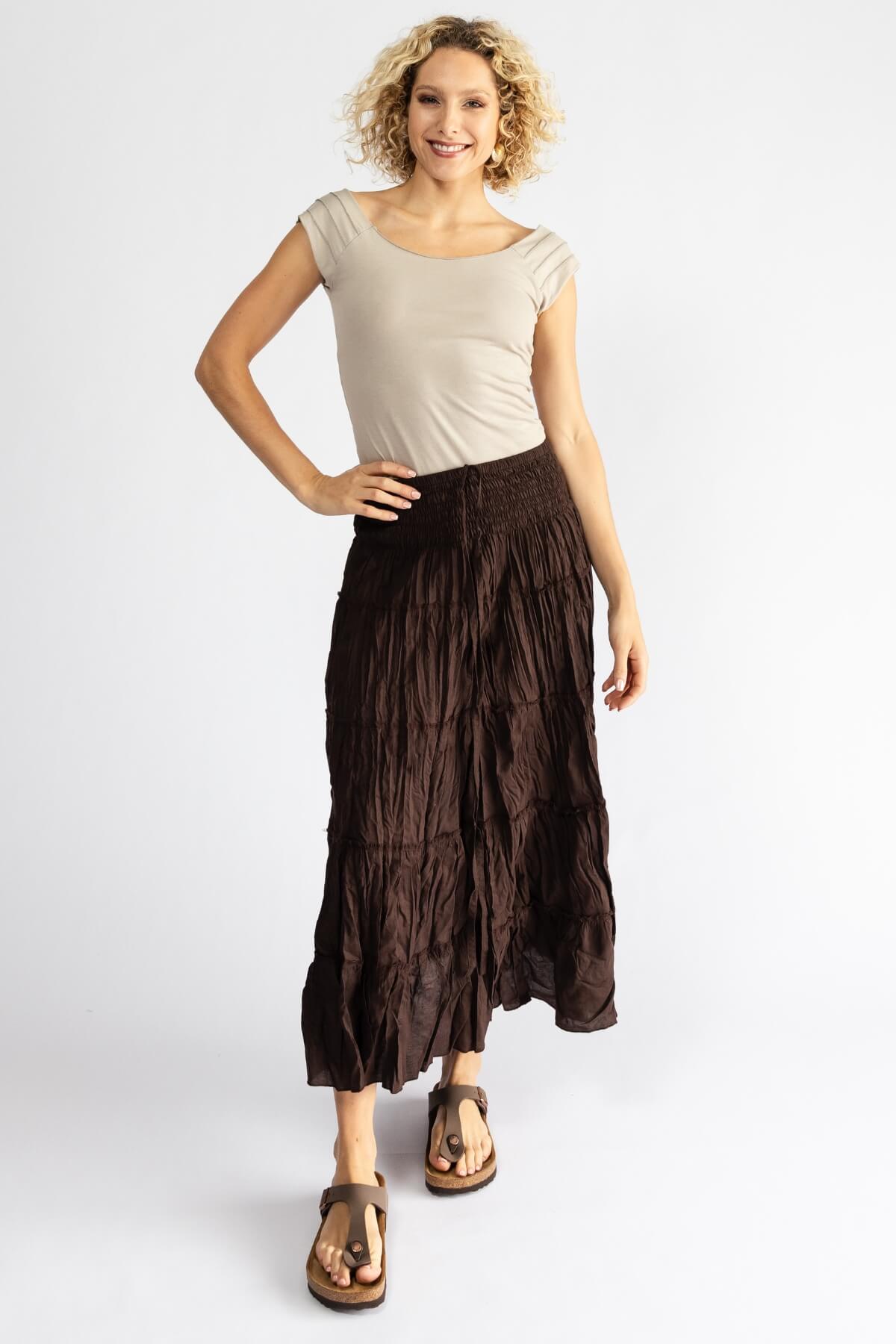 Surya Cambric Cotton 'Franti' Skirt made in Nepal - Chocolate