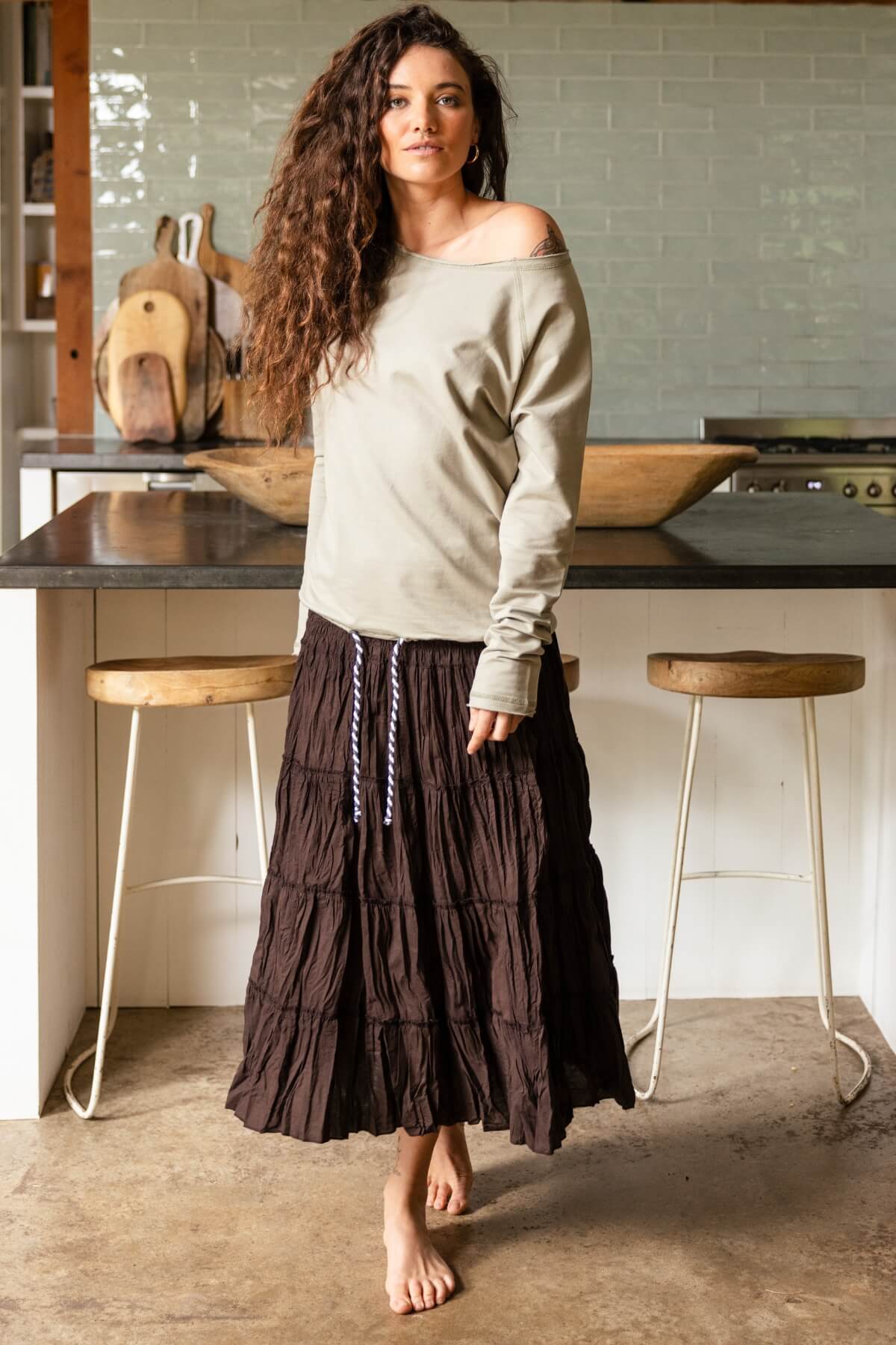 Surya Cambric Cotton 'Franti' Skirt made in Nepal - Chocolate