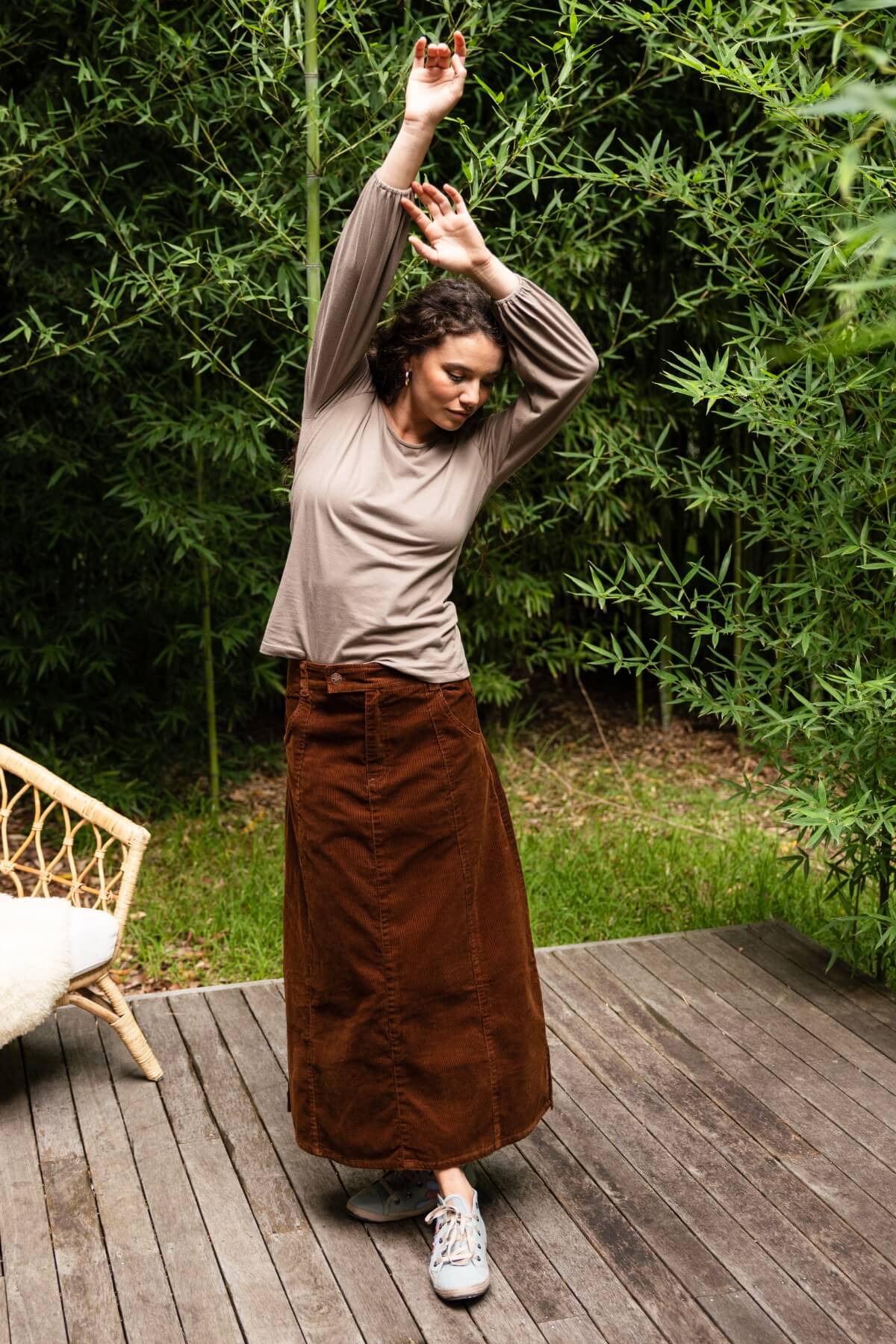 Surya Corduroy Maxi Skirt made in Nepal - Walnut