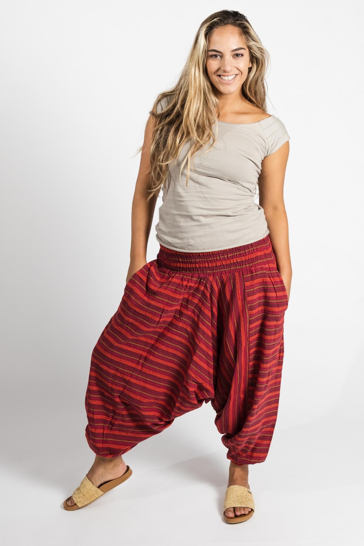 Surya Australia Ethical Cotton Low Crotch Pants - Striped Red