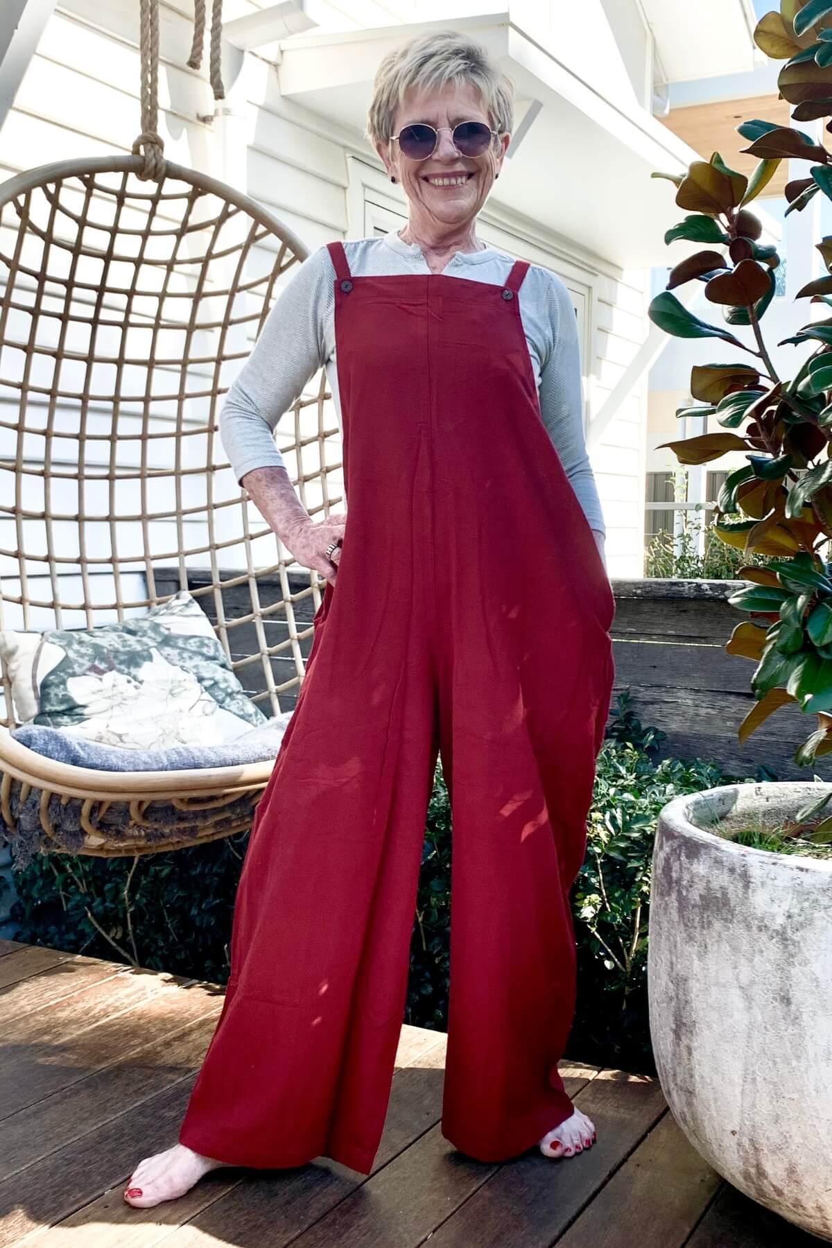 Surya Baggy Cotton Overalls Dungarees made in Nepal - Berry