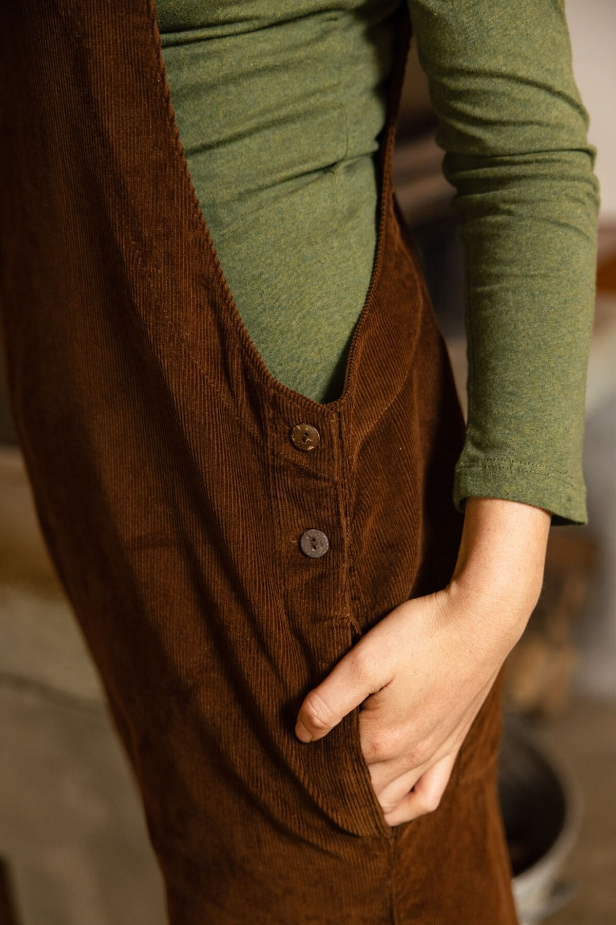 Surya Ethical Corduroy Overalls from Nepal - pocket detail