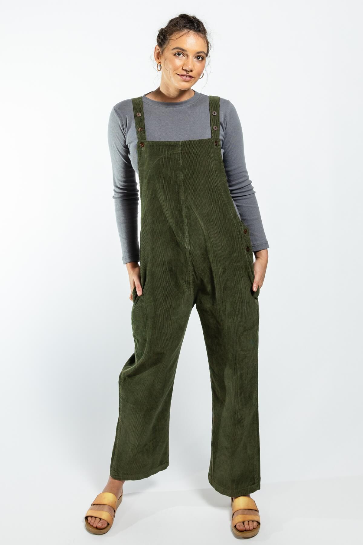 Surya Australia Ethical Corduroy Overalls Dungarees from Nepal - Khaki