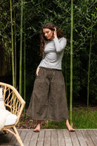 Surya Australia Ethical Cotton Corduroy Palazzo Pants made in Nepal - Khaki