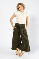 Surya Australia Ethical Cotton Corduroy Palazzo Pants made in Nepal - Khaki