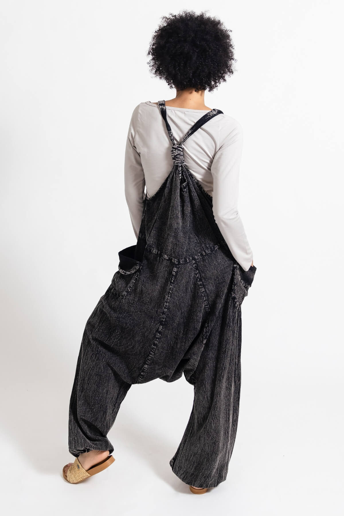 Surya Ethical Cotton Drop Crotch Overalls made in Nepal - rear view