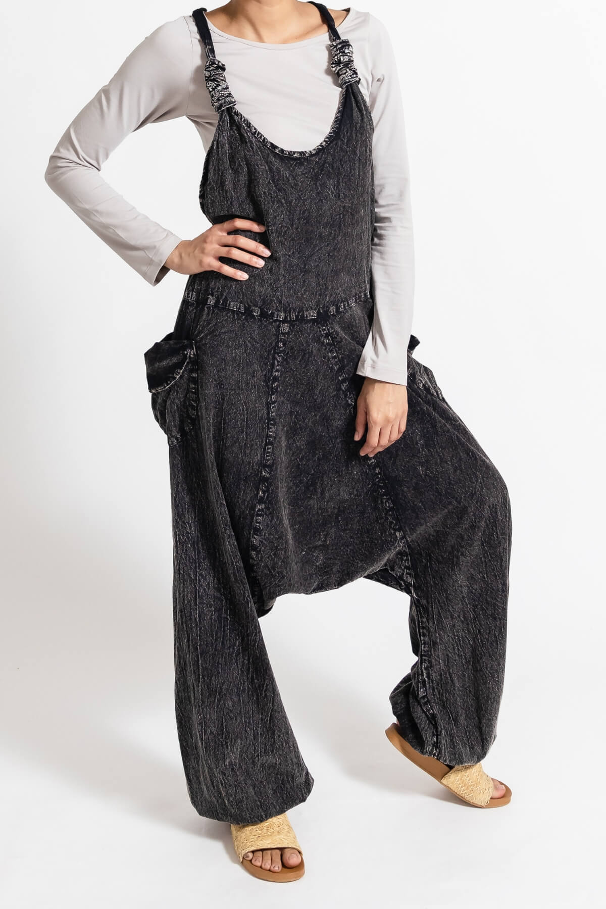 Surya Ethical Cotton Drop Crotch Overalls made in Nepal - detail