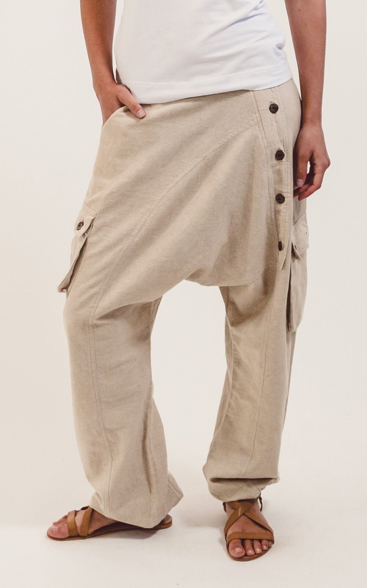 Surya Australia Ethical Drop Crotch Pants Made in Nepal - Oatmeal