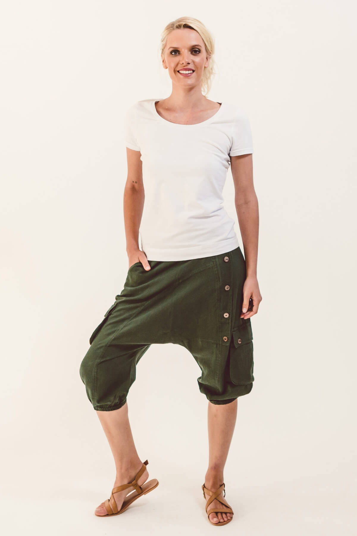 Surya Australia Ethical Cotton Drop Crotch Shorts made in Nepal - Green