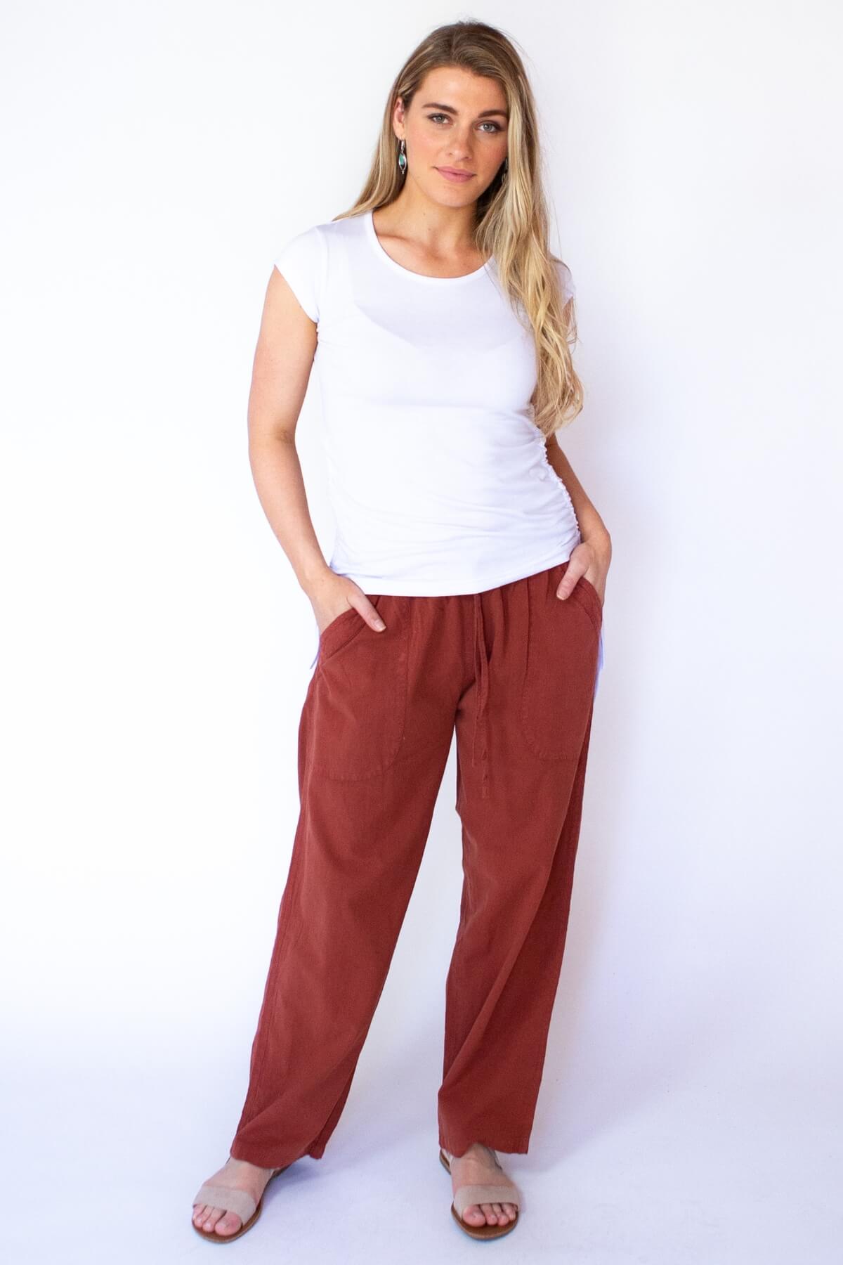 Surya Australia Ethical Cotton Loose Pants from Nepal - Rust