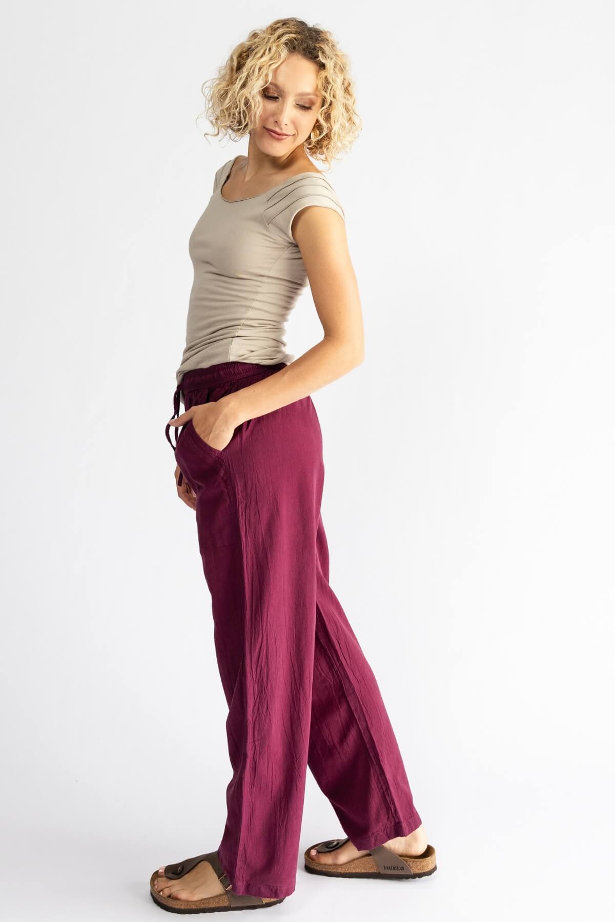 Surya Australia Ethical Cotton 'Dani' Pants made in Nepal - Wine