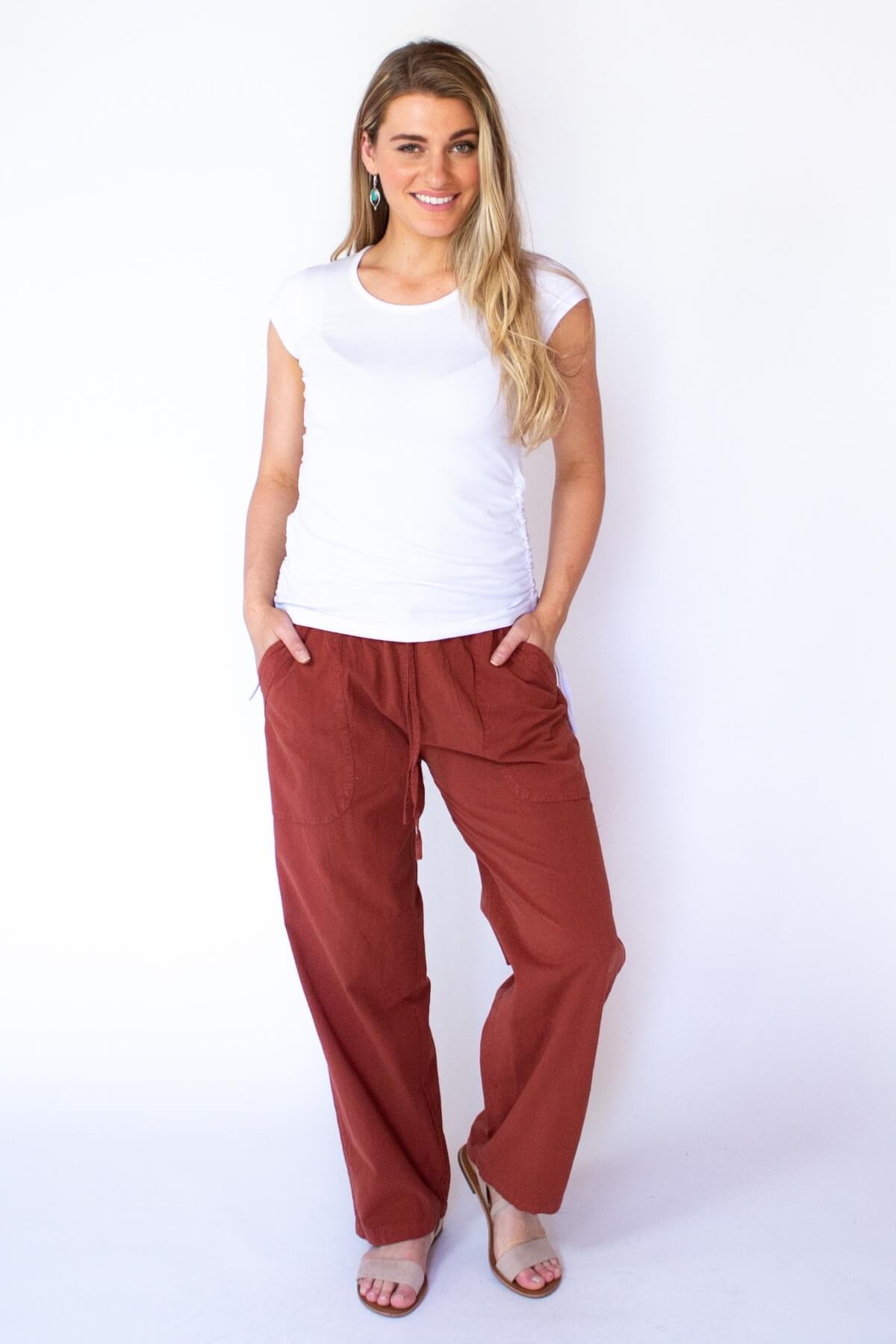 Surya Australia Ethical Cotton Loose Pants from Nepal - Rust