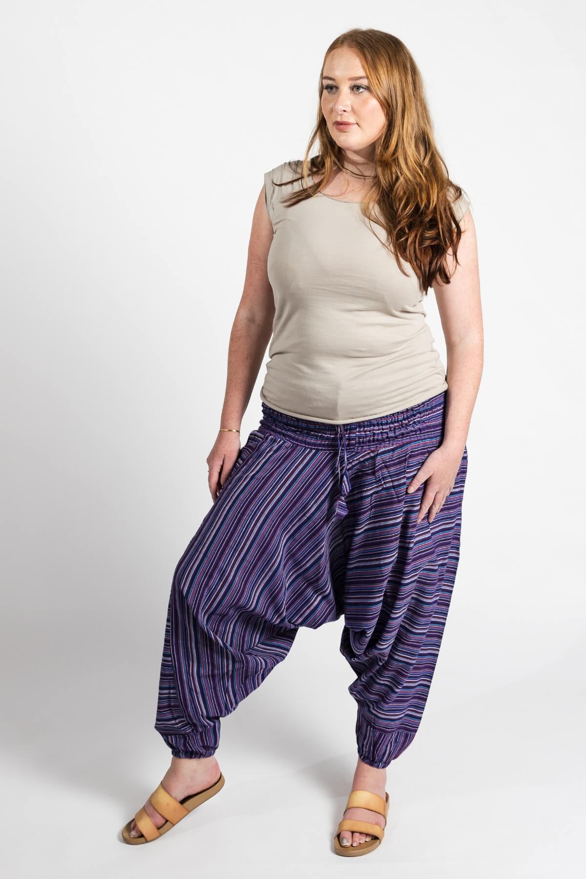 Surya Australia Ethical Cotton Low Crotch Pants - Striped Purple