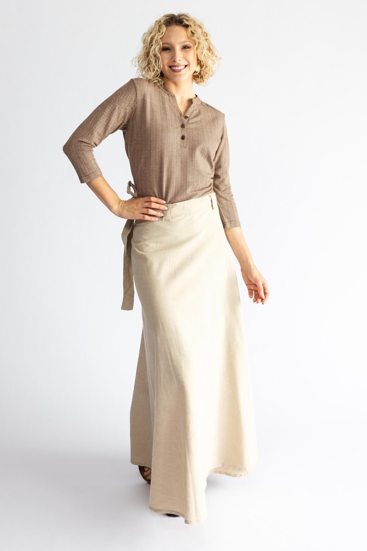 Surya Australia Ethical Cotton Wrap Skirt made in Nepal - Oatmeal