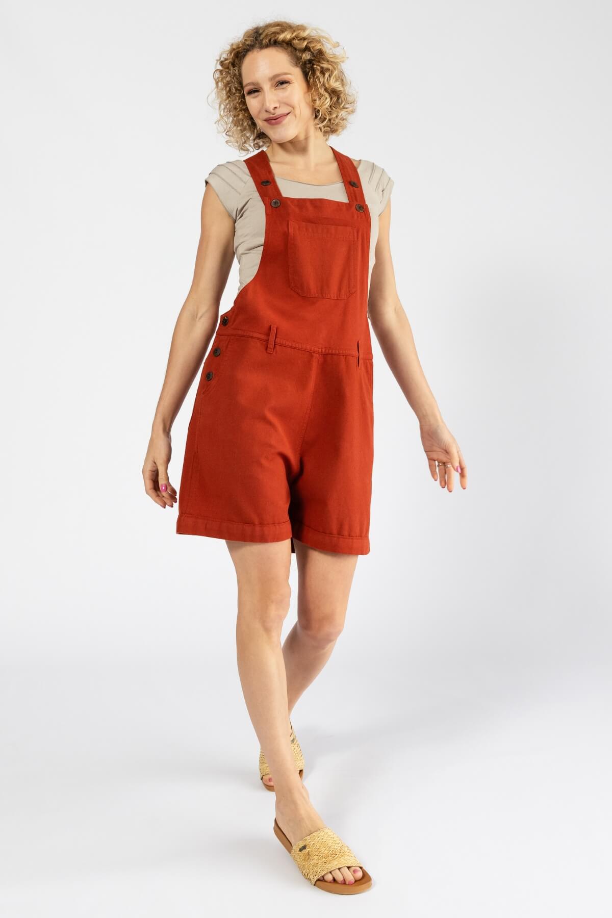 Surya Cotton Short Overalls (Dungarees) made in Nepal - Rust