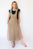 Surya Ethical Dungaree Dress made in Nepal - Sand