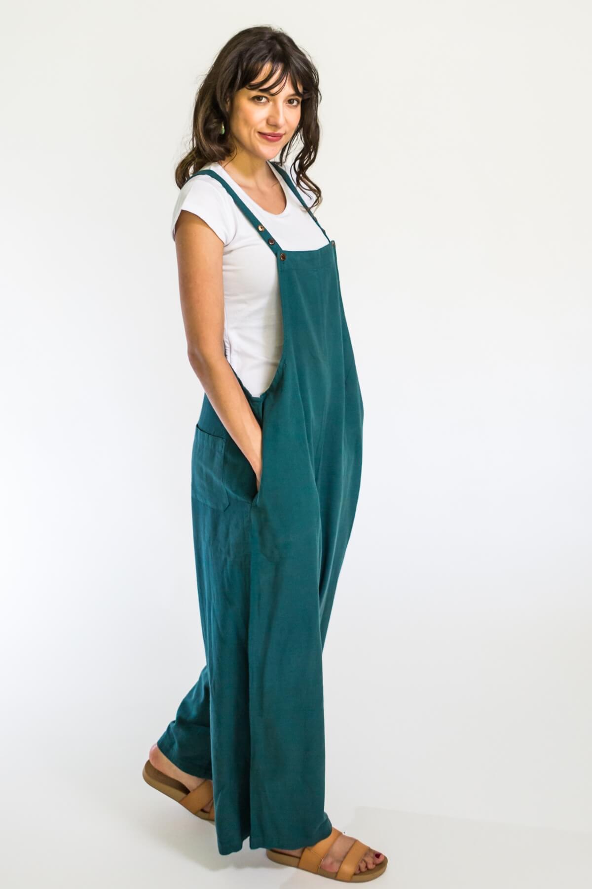 Surya Baggy Cotton Overalls Dungarees made in Nepal - Turquoise