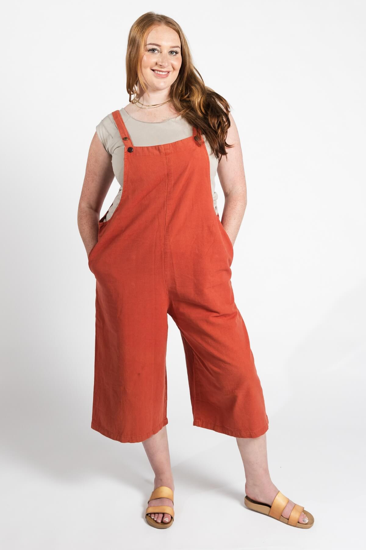 Surya Australia Ethical Cotton Loose Baggy 'Juanita' Overalls from Nepal - Rust