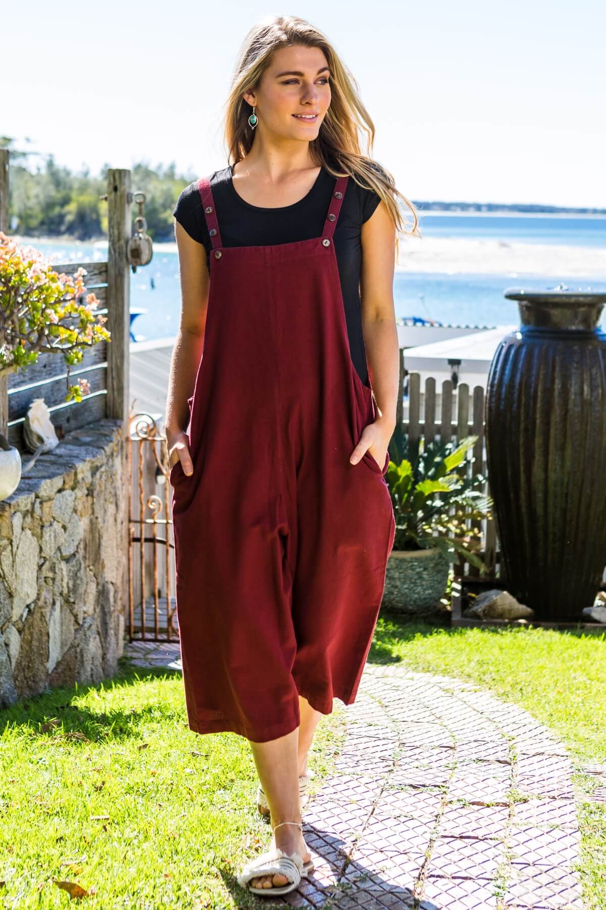 Surya Australia Baggy Cotton 'Juanita' Overalls made in Nepal - Berry 