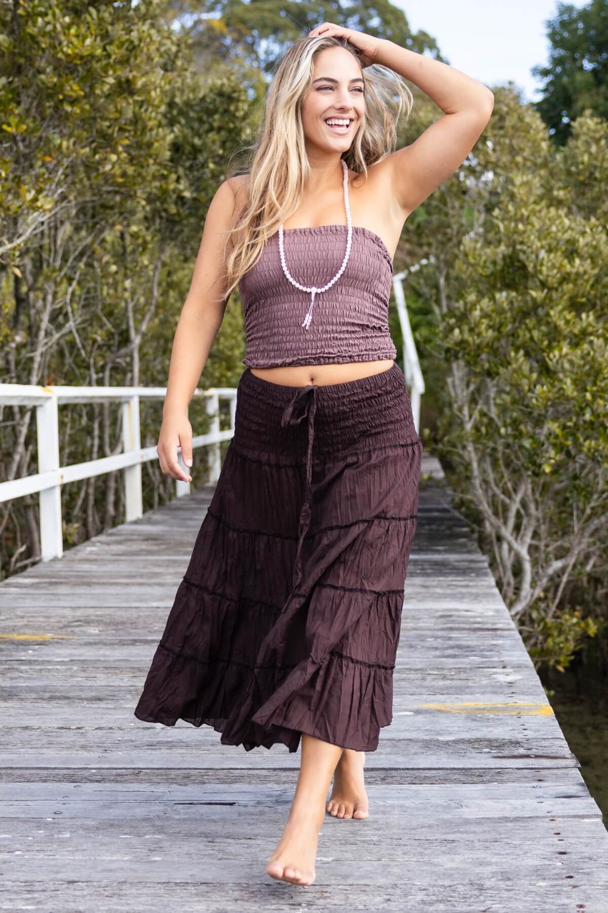 Surya Cambric Cotton 'Franti' Skirt made in Nepal - Chocolate