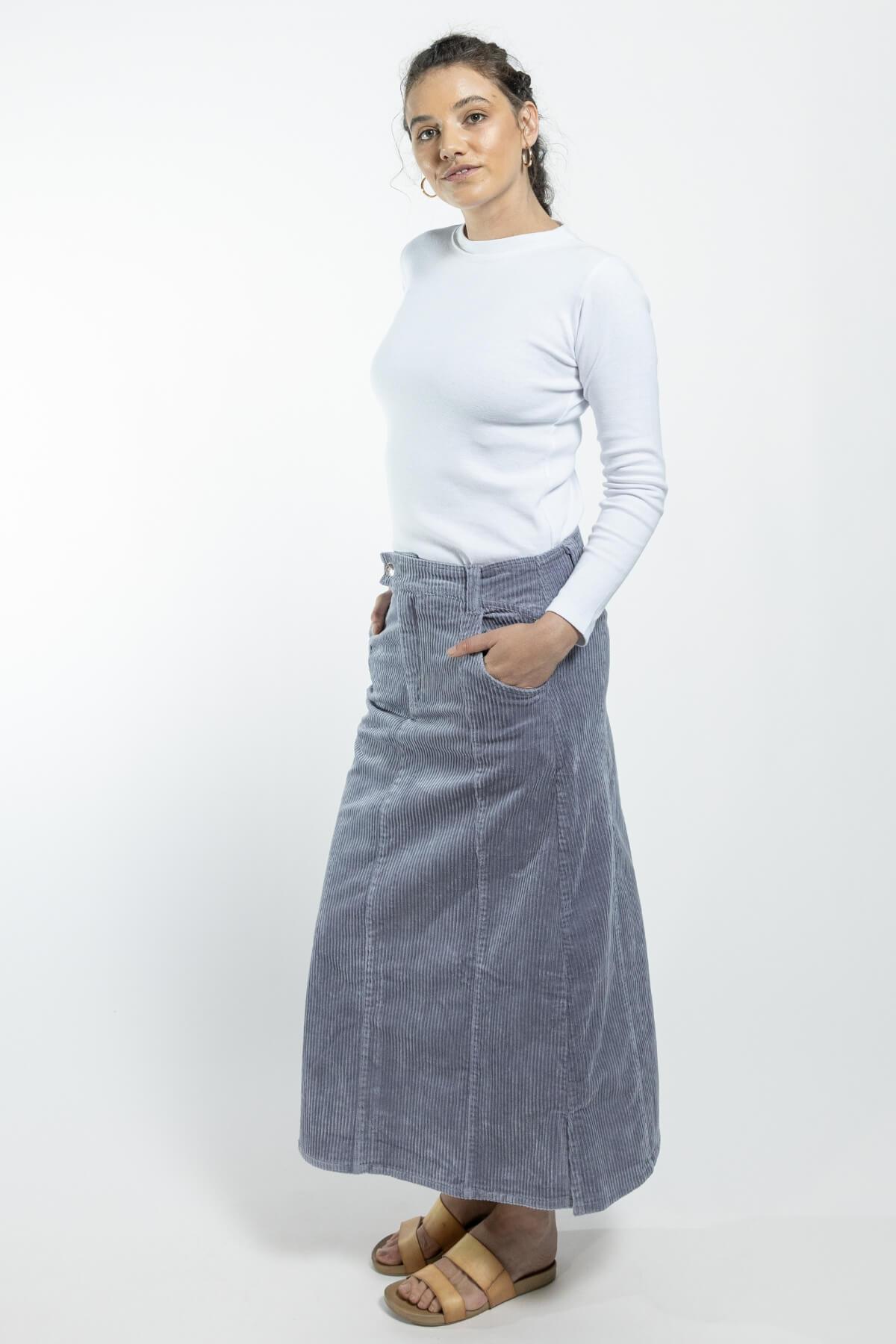 Surya Cotton Corduroy Maxi Skirt made in Nepal - left side view