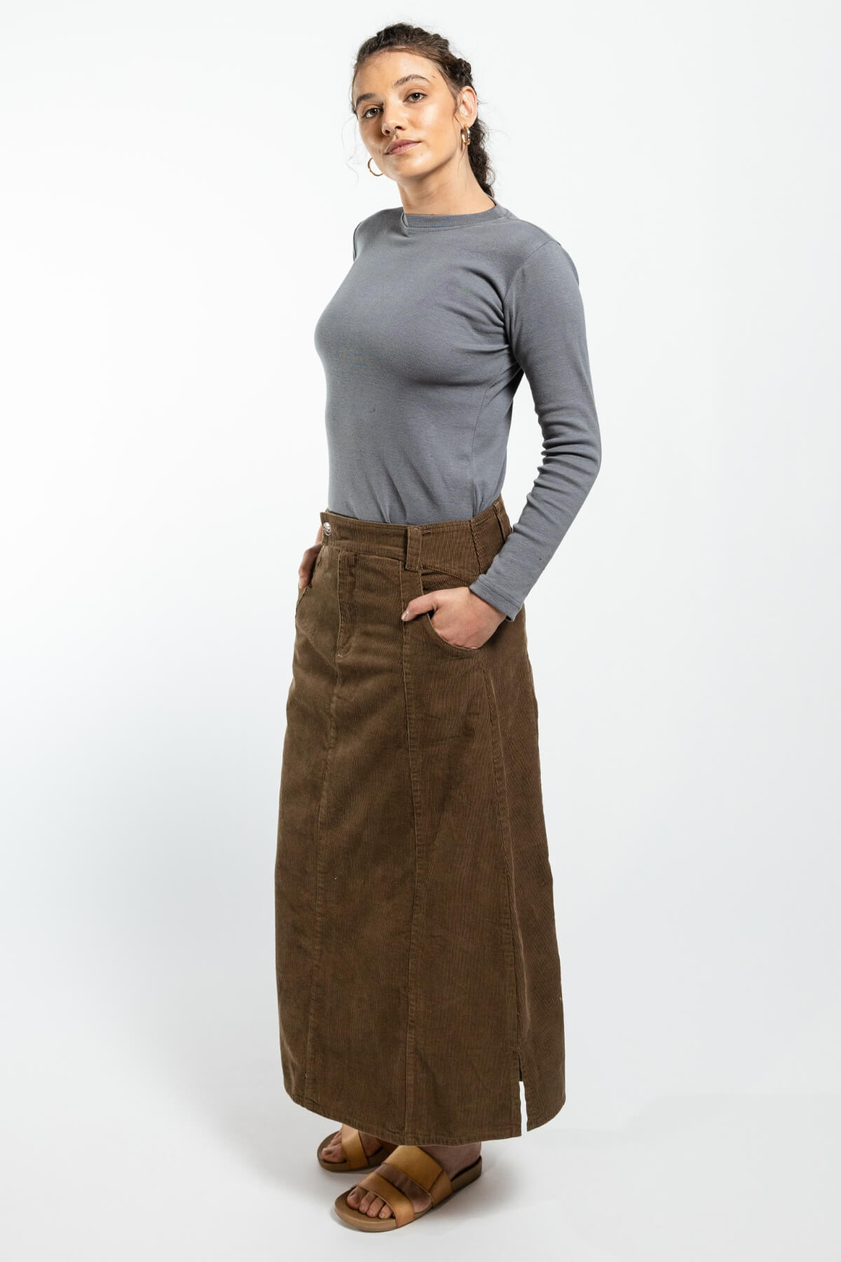 Surya Ethical Corduroy Skirt made in Nepal - left side view