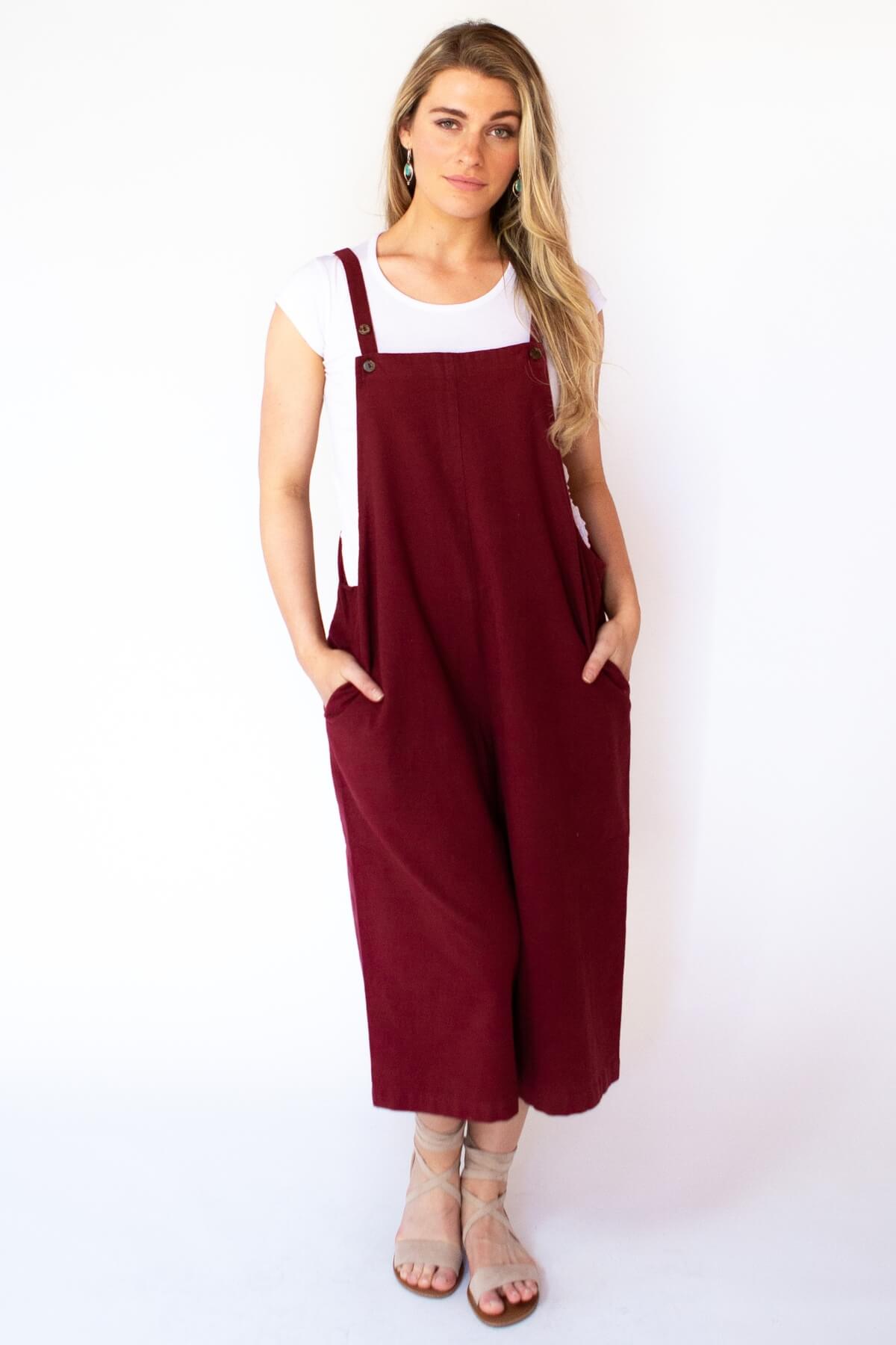 Surya Australia Baggy Cotton 'Juanita' Overalls made in Nepal - Berry 