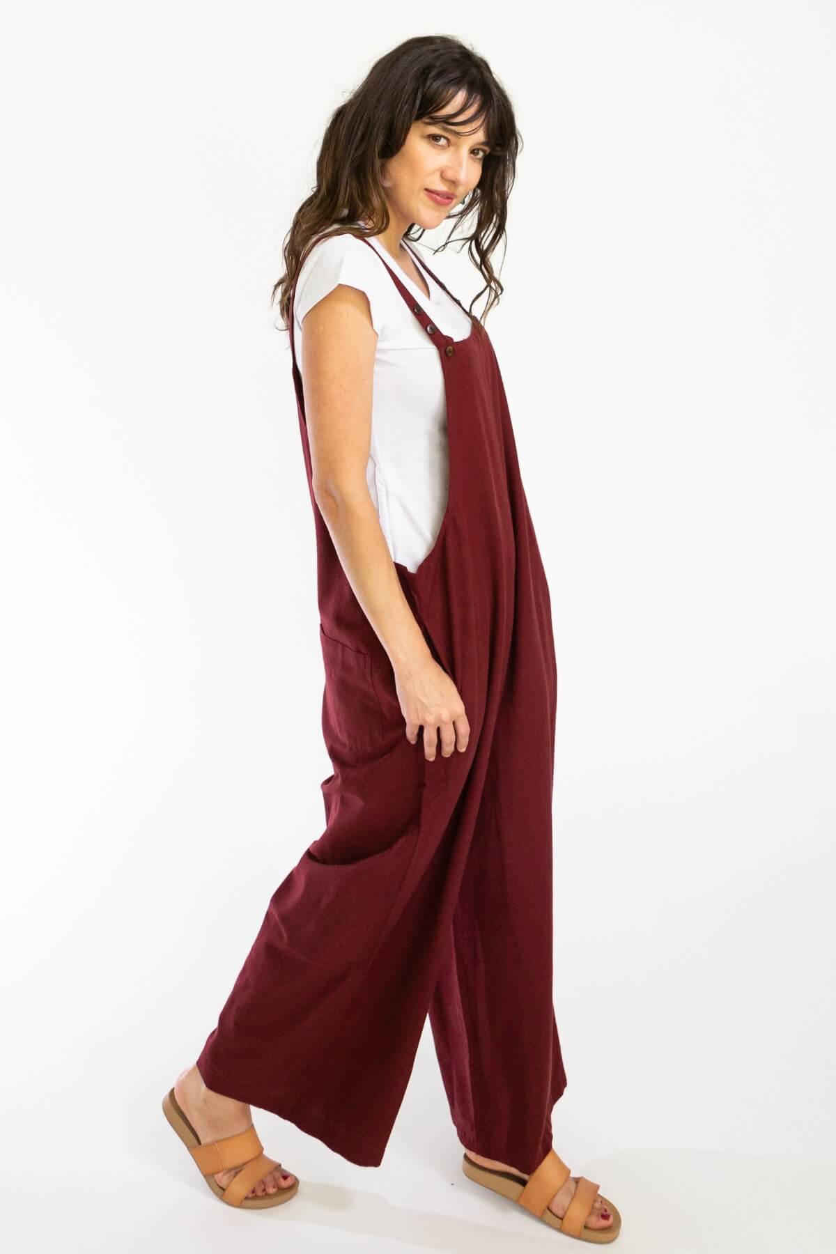 Surya Baggy Cotton Overalls Dungarees made in Nepal - Berry