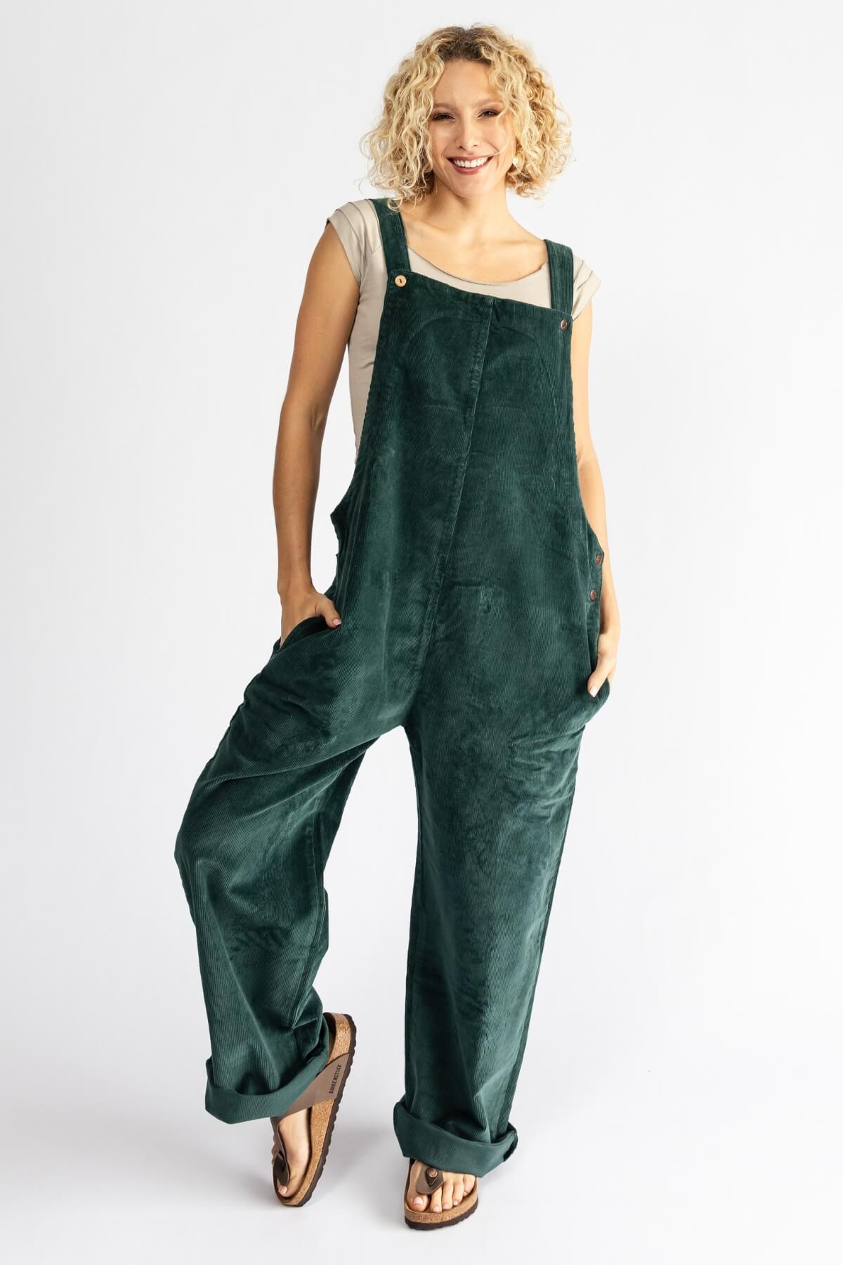 Wide leg corduroy overalls top