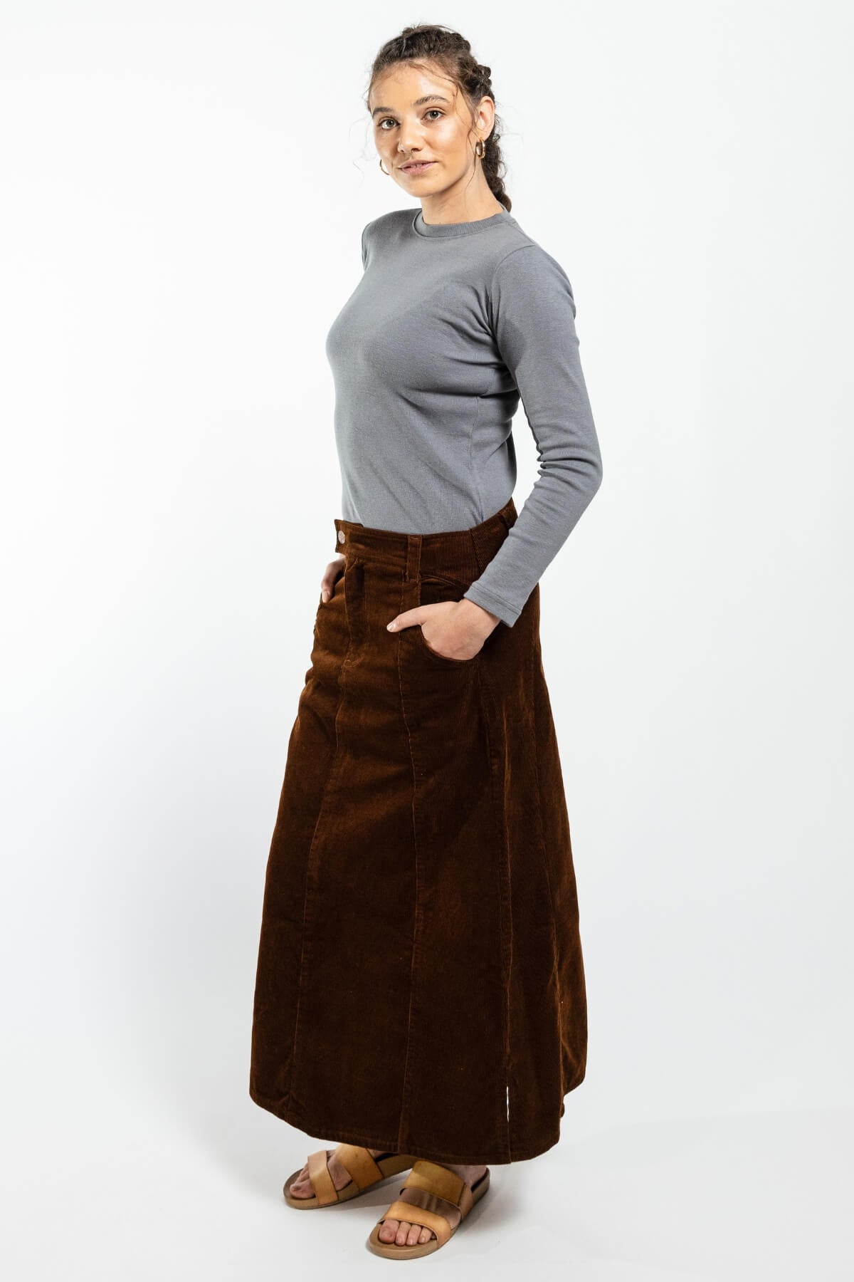 Surya Corduroy Maxi Skirt made in Nepal - left side view