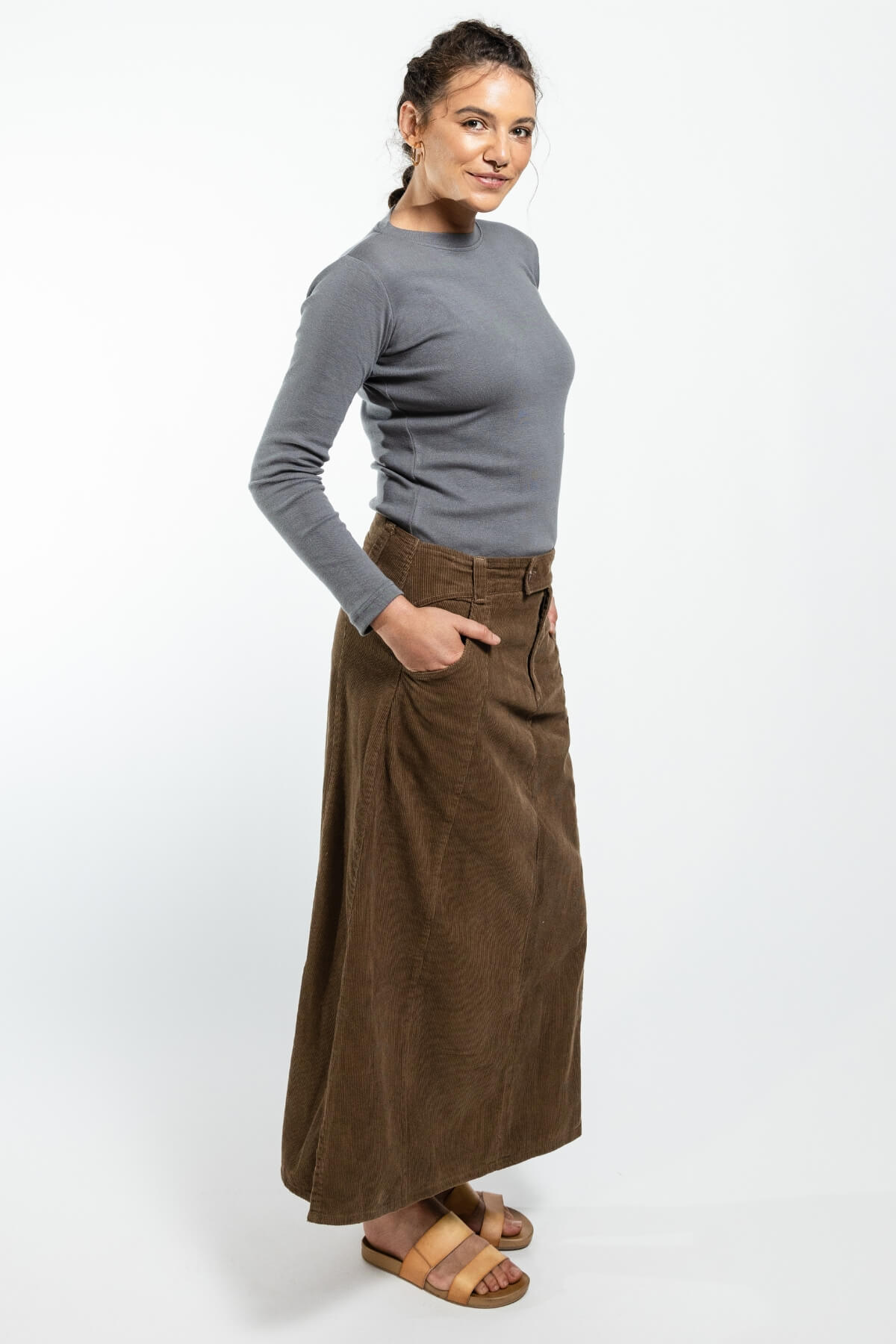 Surya Corduroy Skirt made in Nepal - Peanut