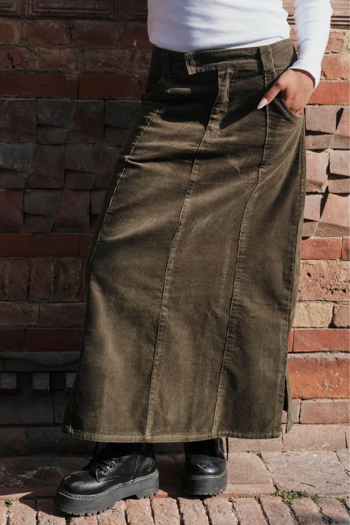 Surya Corduroy Maxi Skirt made in Nepal - corduroy detail