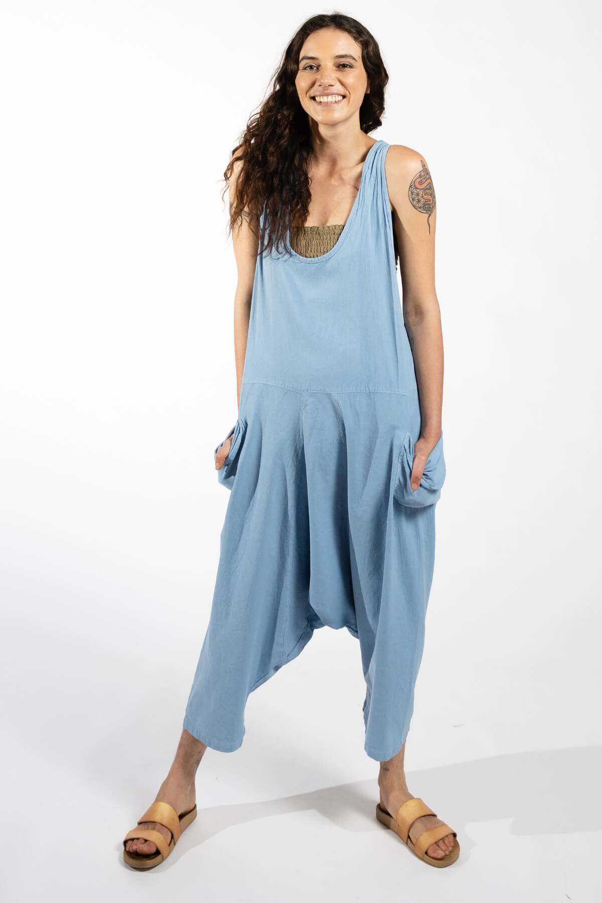 Surya Australia Cotton Drop Crotch Overalls made in Nepal - sky blue