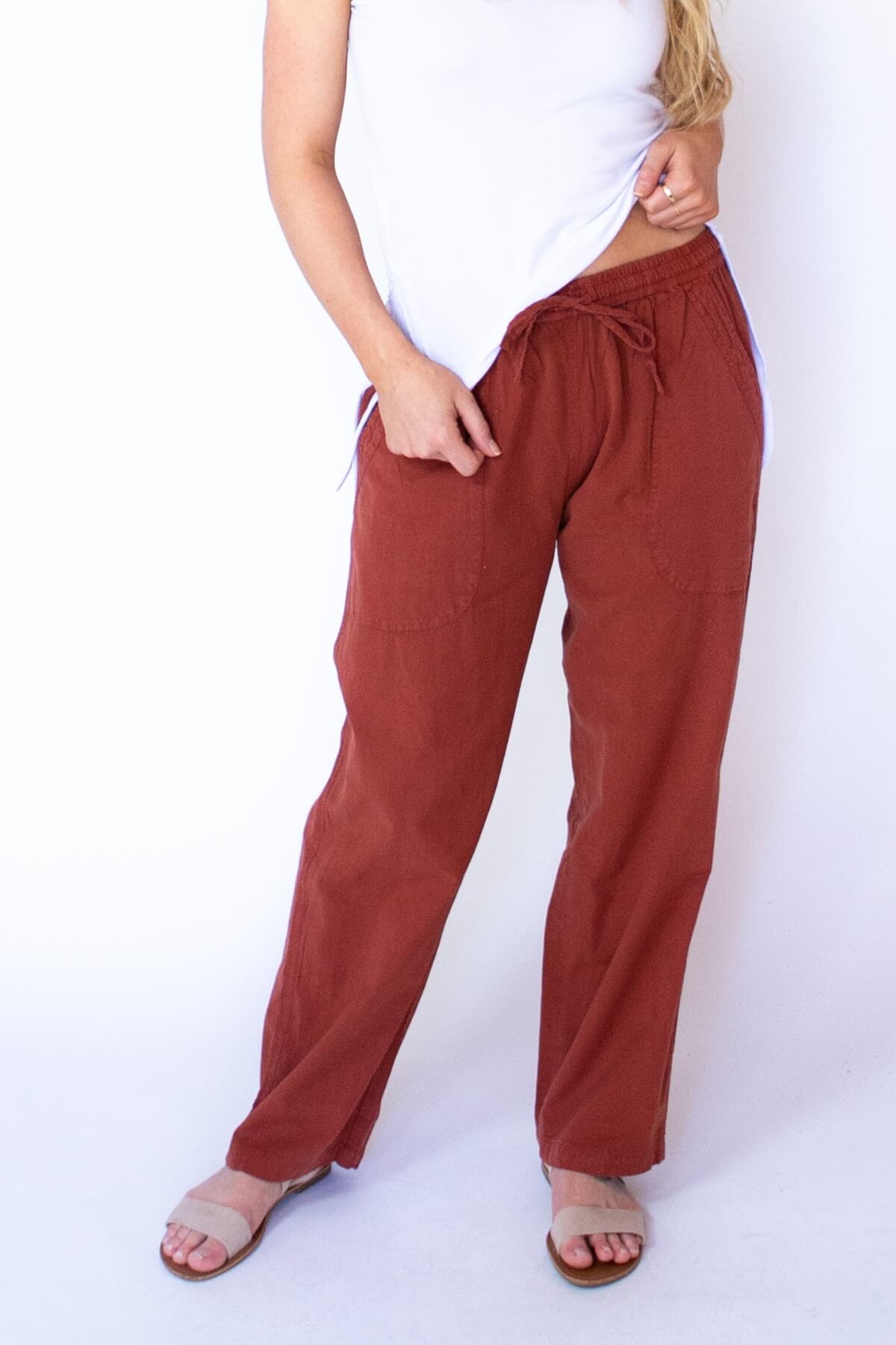 Surya Australia Ethical Cotton Loose Pants from Nepal - Rust