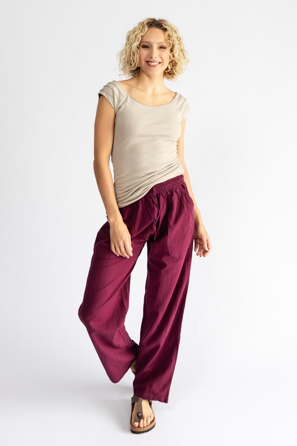 Surya Australia Ethical Cotton 'Dani' Pants made in Nepal - Wine