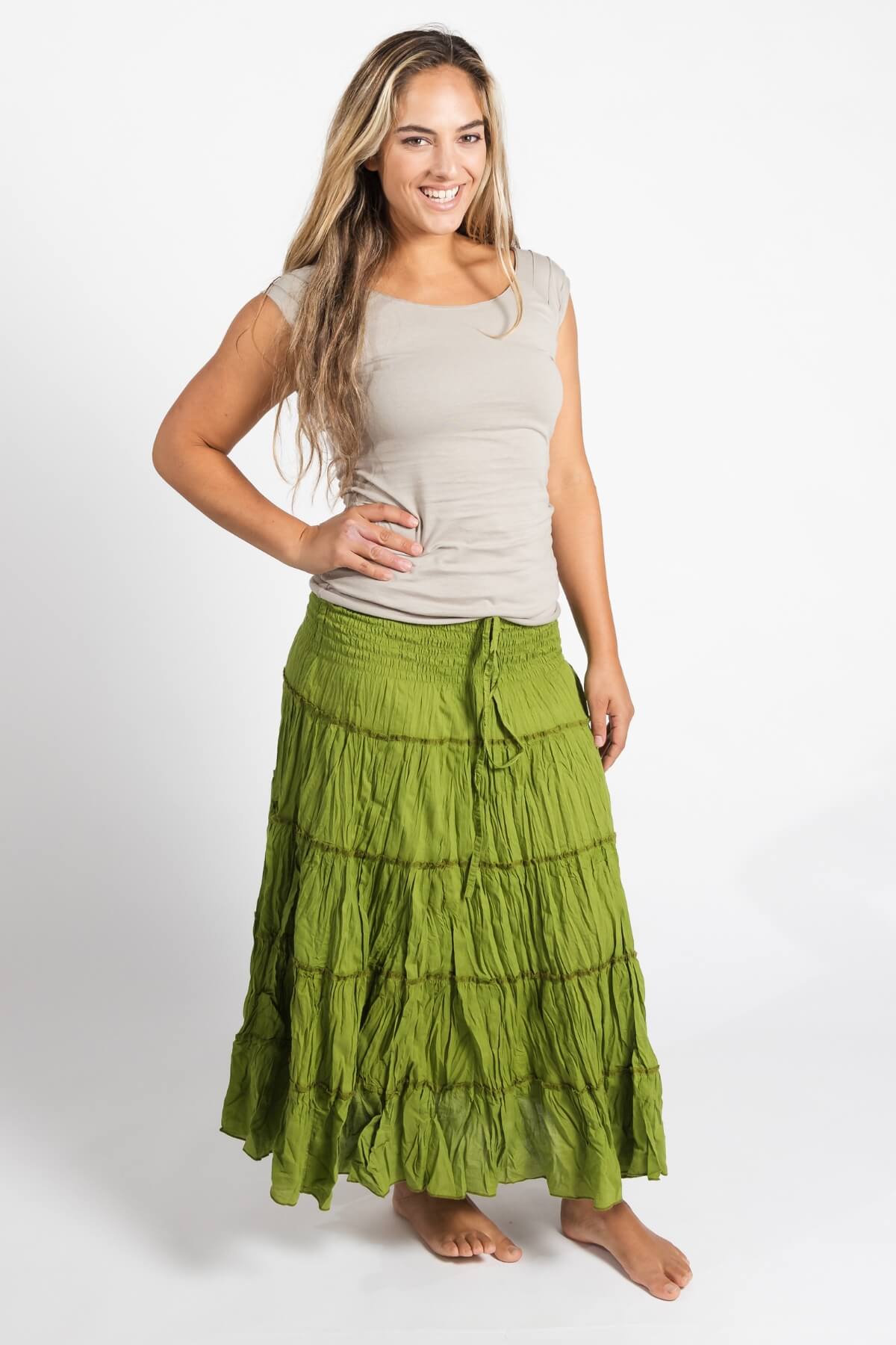 Surya Ethical Cotton 'Franti' Skirt made in Nepal - Lime Green