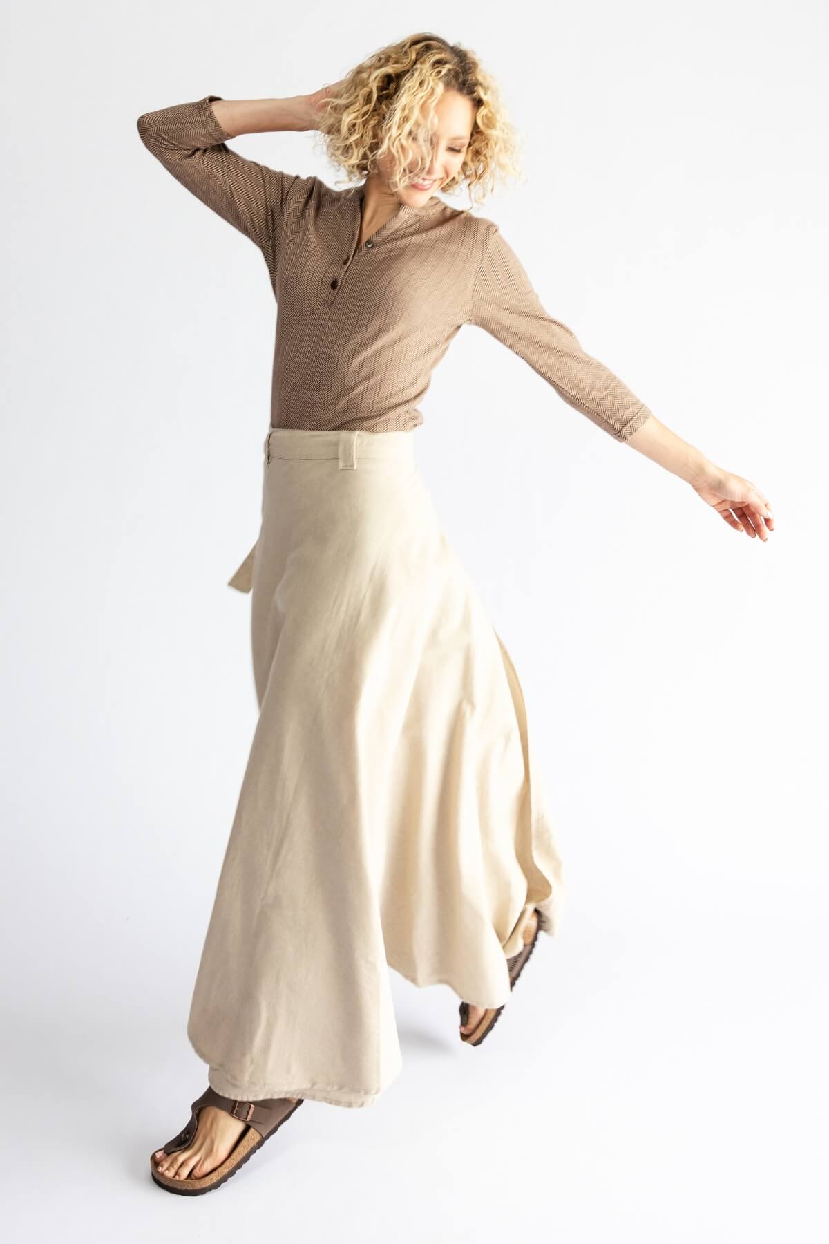 Surya Australia Ethical Cotton Wrap Skirt made in Nepal - Oatmeal