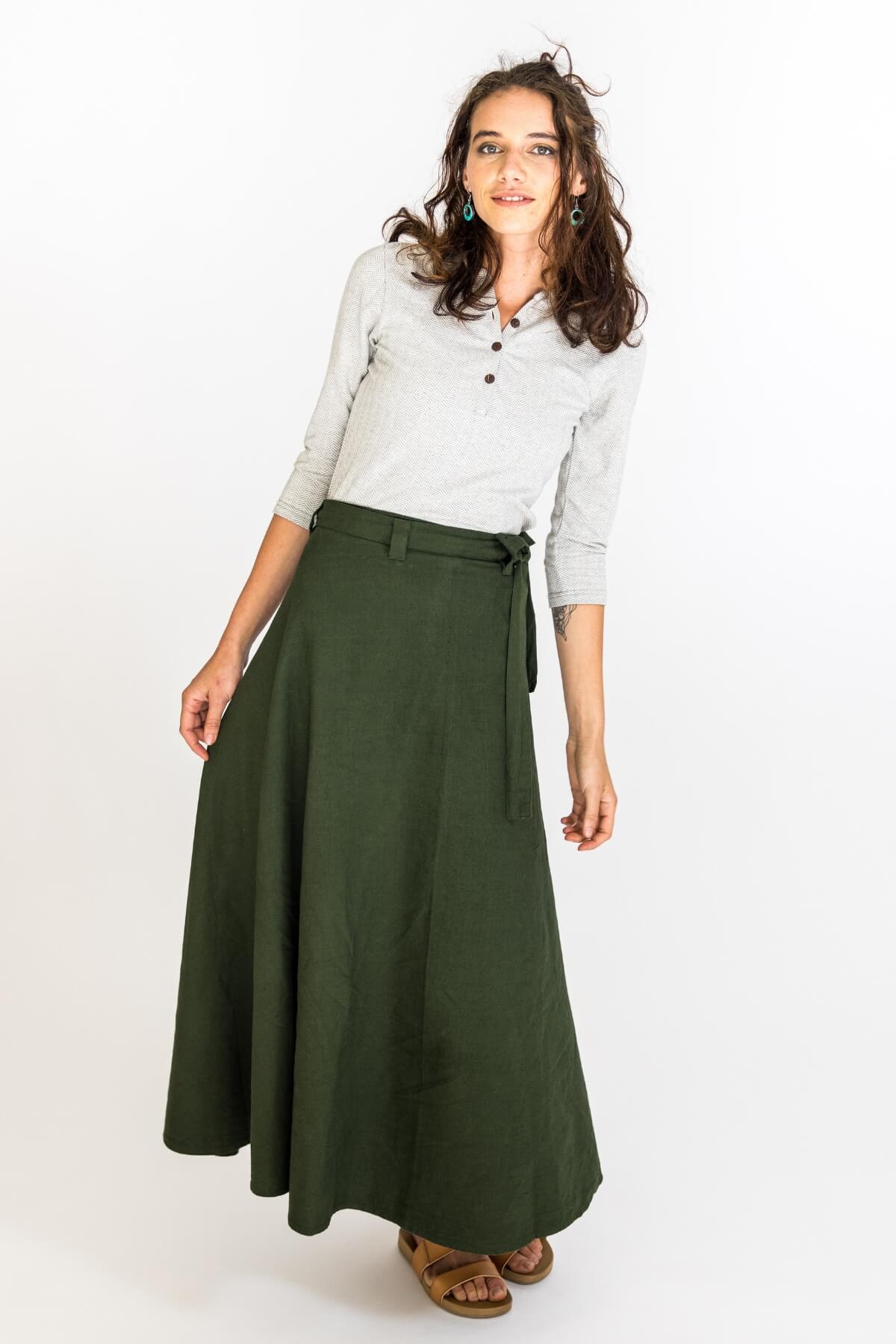 Surya Ethical Cotton Wrap Skirts made in Nepal - tree green